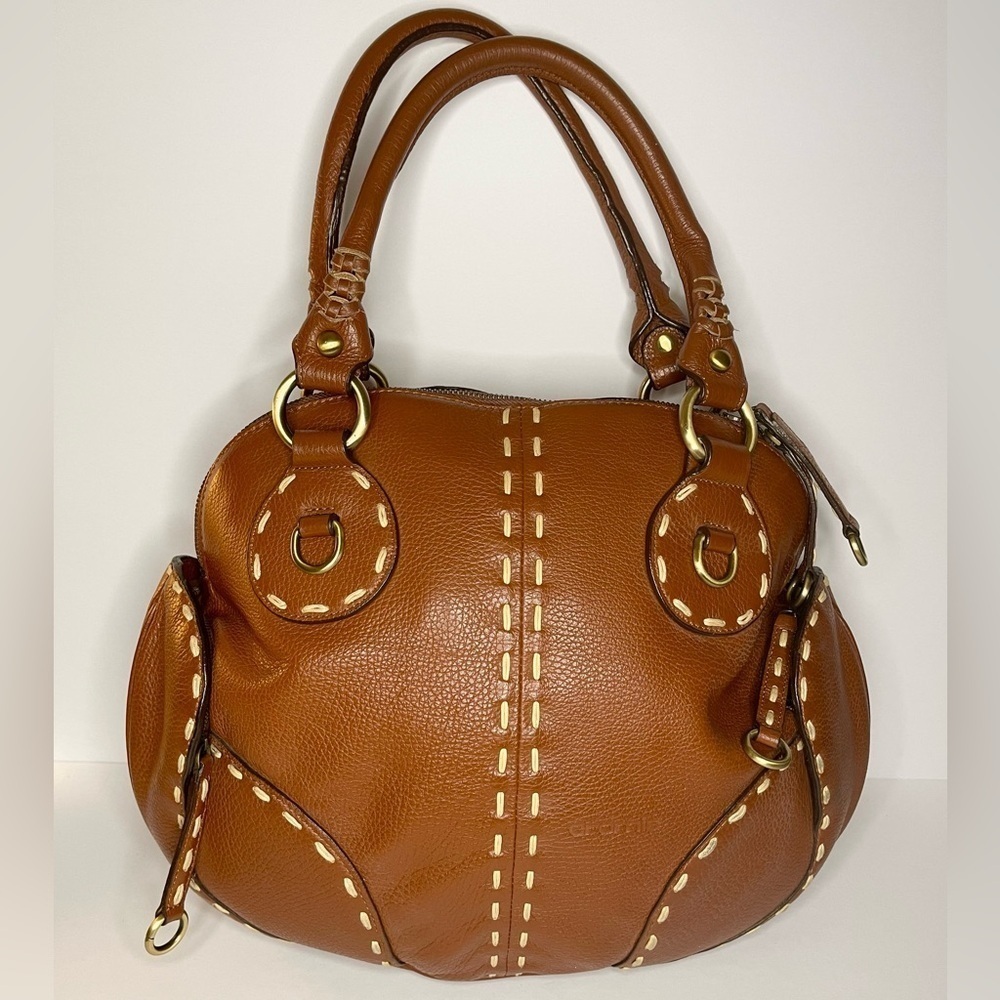CROMIA Made in Italy Brown Leather Stitch Pattern Shoulder Bag Western Inspired